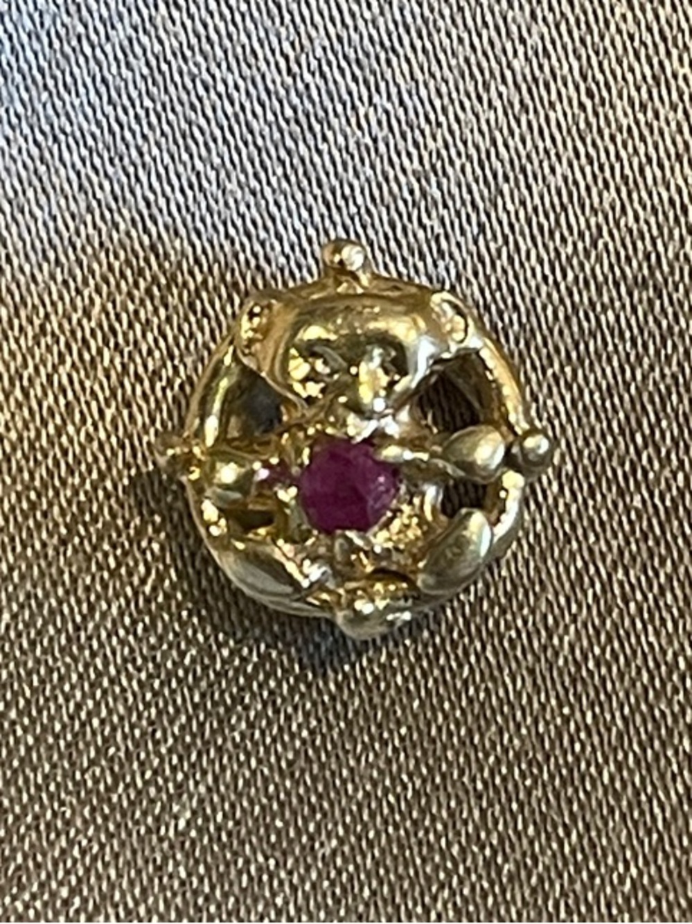 Vintage 14K Gold Teddy Bear Slide Charm with Genuine Ruby